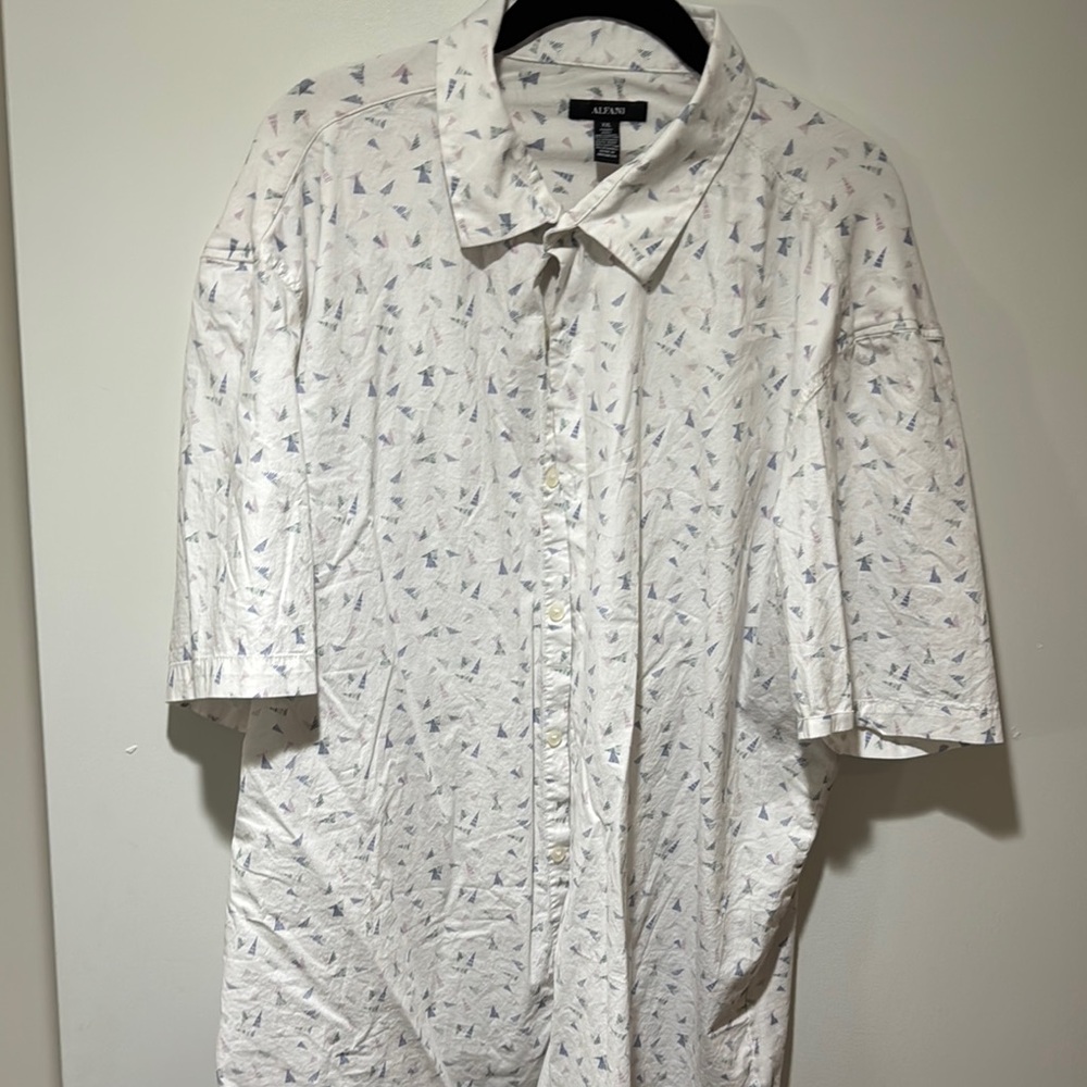 Alfani Men's Casual Button Down Shirt - White with Blue Pattern